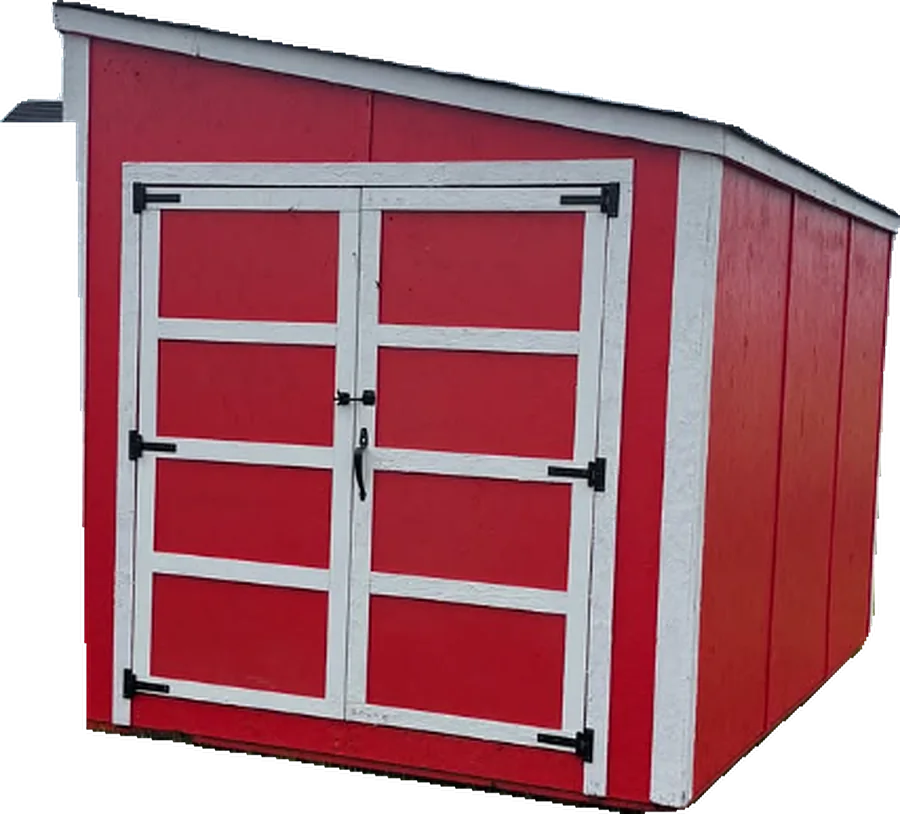 Single-slope Apex shed in red with white trim