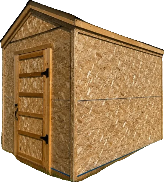 Apex gable shed in bare OSB, before paint